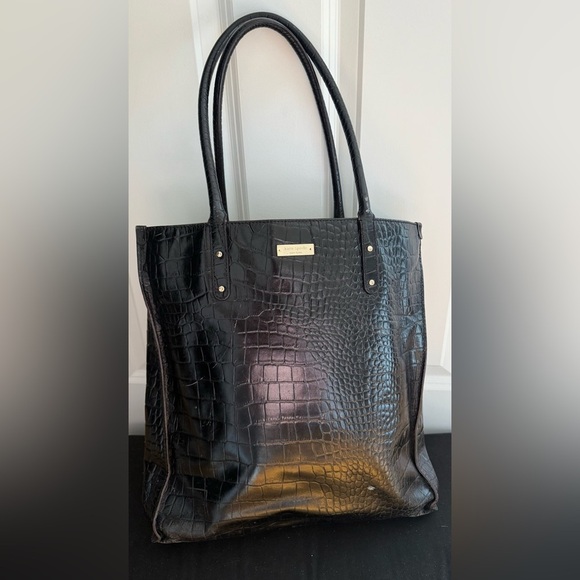 kate spade Handbags - Kate Spade Black Embossed Croc Pattern Leather Tote